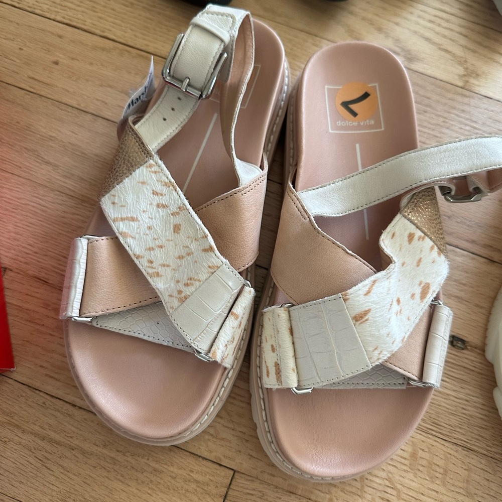Dolce Vita Tan and Cream Sandals with Wide Strap
